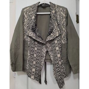 Natural Reflections Open Front Boho Jacket Olive Western Aztec S